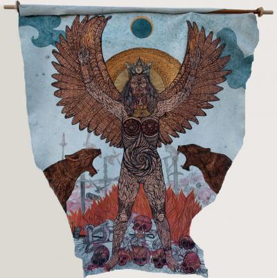 Izabela Ołdak, Apoteoza mitu:Bogini Wojny, 2010/2011, akwarela, sk&oacute;ra, ok. 200&nbsp;cm
