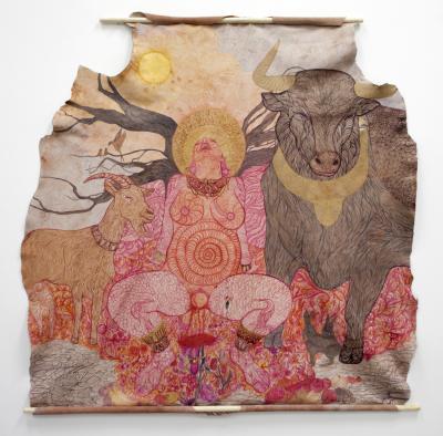 Izabela Ołdak, Apoteoza mitu: Bogini Płodności, 2010/2011, ekolina, tusz, sk&oacute;ra, ok. 200&nbsp;cm