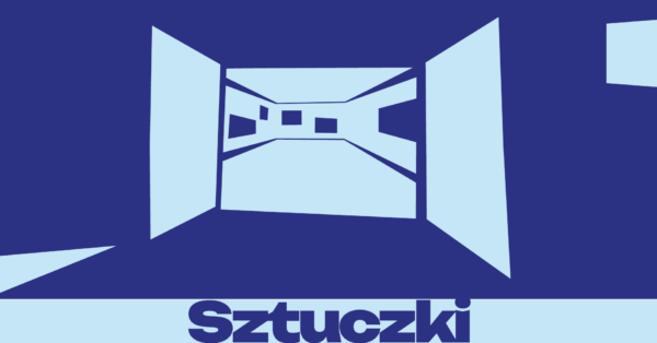Grafika przedstawiająca wnętrze sali wystawowej w galerii sztuki.